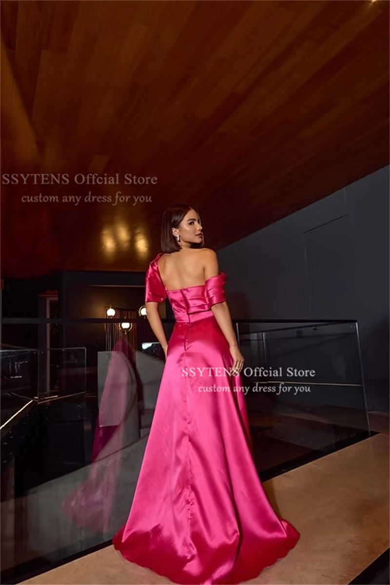 SSYTENS ピンクサテン A ラインイブニングドレスオフショルダーセレブフォーマルガウン女性エレガントなウエディングドレスパーティードレスカスタマイズ