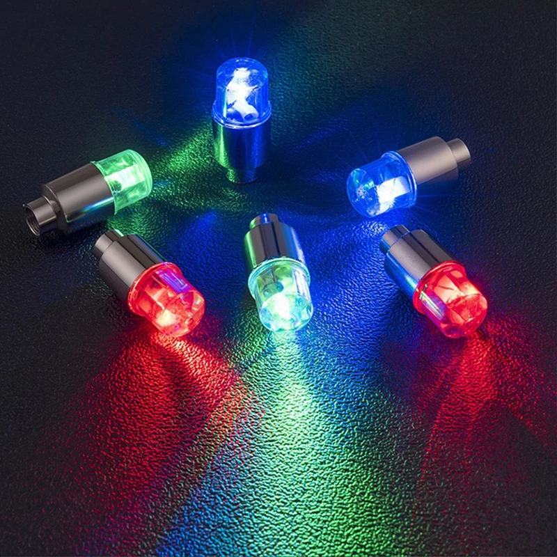 4Pcs Colorful LED Wheel Lights Car Tire Valve Caps Neon Light Universal Motorcycle Bicycle Valve Cover Auto Exterior Accessories