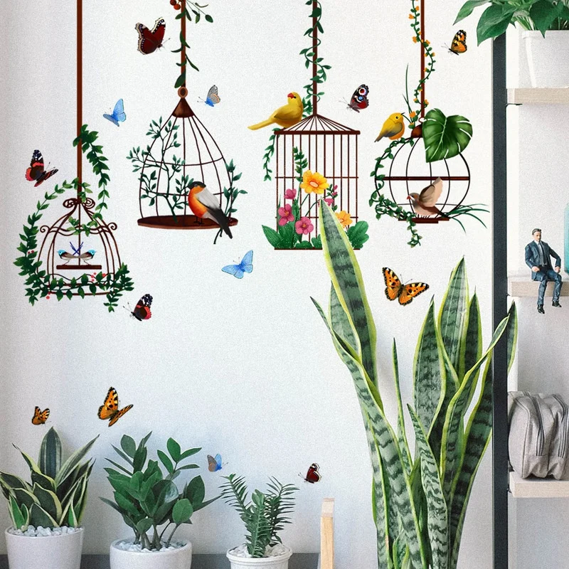 Beautiful Butterfly Bird Cage Room Decoration Wall Sticker Living Room Bedroom Background Wall Stickers Home Decor