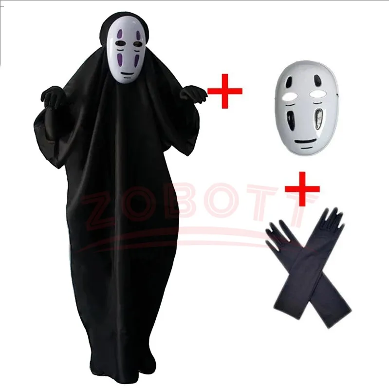 Anime No Face Peple Cosplay Kostüm Halloween Spiel Karneval Party Erwachsene Kleidung inklusive Maske Handschuhe Japanisches gesichtsloses Kostüm