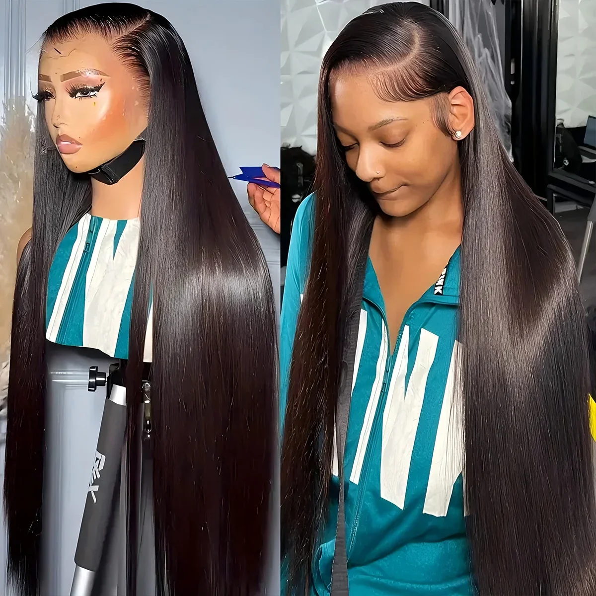 密度200 13x6 HDレースフロントウィッグ ストレートレースフロントウィッグ 13x4 ボーンストレート 生え際処理済み人毛レースフロントウィッグ 女性用