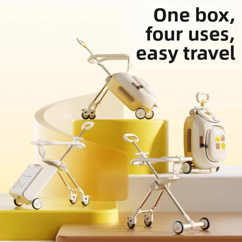 Kids Travel Suitcase Can Ride and Walk Multi-function Luggage Pulling Cart Travel Seat Carrier Bag Carry-On Luggage for Children