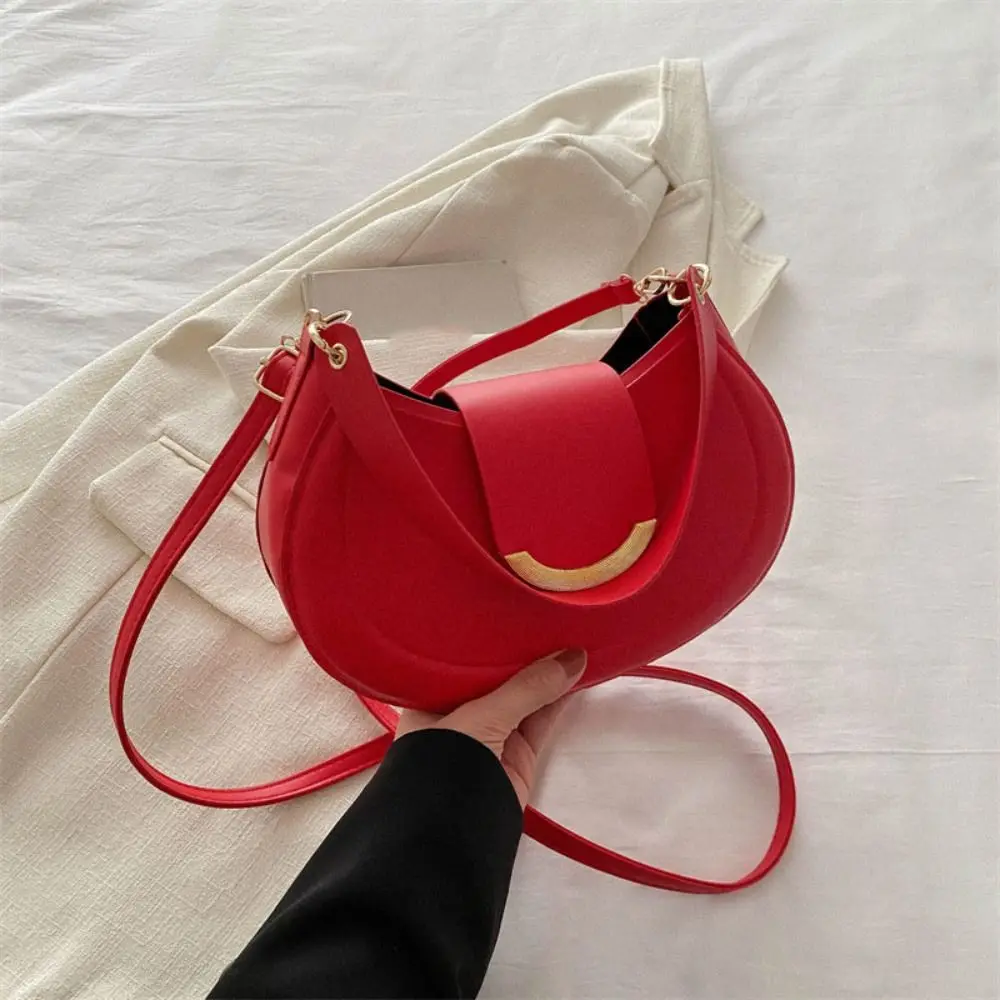 

Korean Style PU Leather Small Shoulder Bag Simple Large Capacity Girls Crossbody Bag Half-Moon Ladies Messenger Bag Gifts