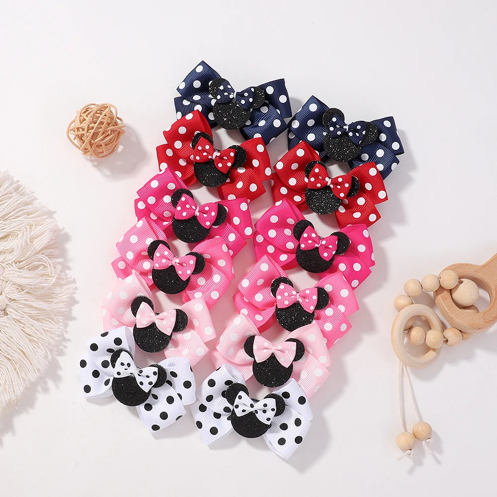 2/4 Stück niedliche Haarspangen mit Schleifen für Kinder, im Boutique-Stil, mit Cartoon-Motiven, klassisches gewebtes Band, Polka-Dot-Muster, Kinder-Haarspange, 2 Größen. – Detail 3