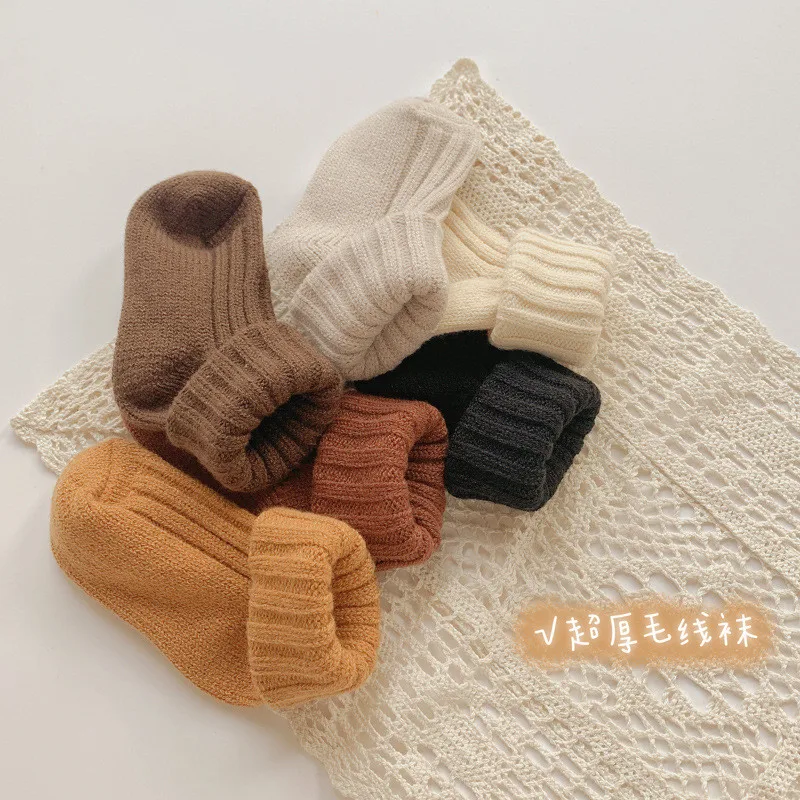 Baby Socks Children Boys Girl Autumn Winter Warm Sock Ribbed Solid Color Clothes Accessories for 0-9 Years Child Fall