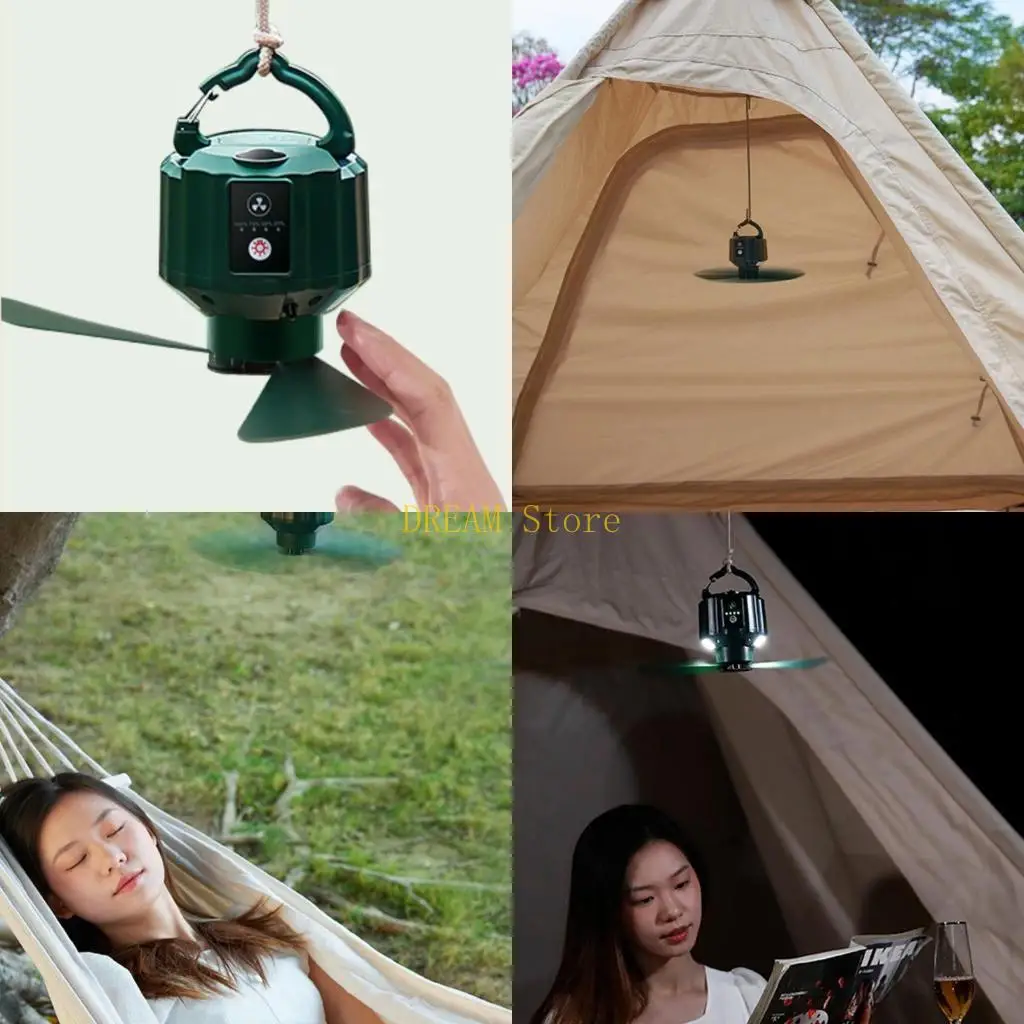 5200/10400mAh Rechargeable Remote Control Timing Camping Fan 3 Gears Tent Ceiling Fan with LED Lamp for Home Outdoor Bed Best