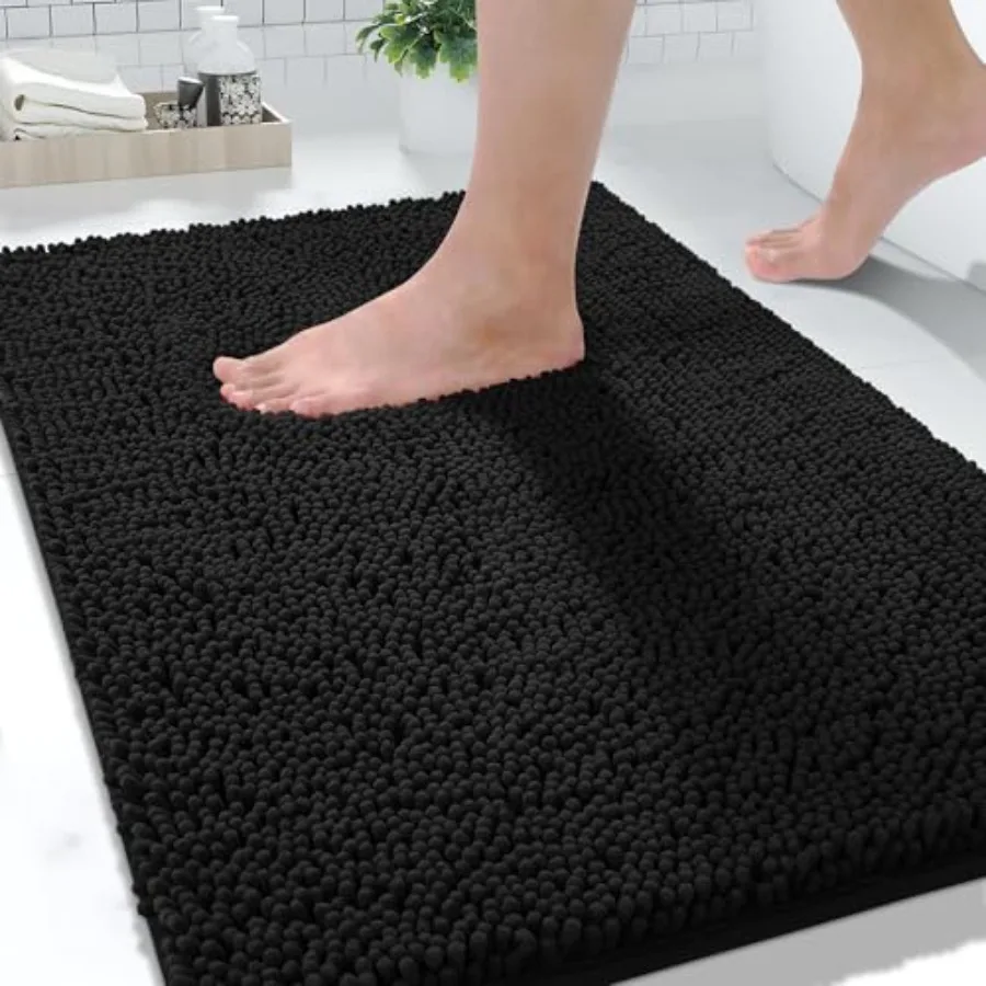 

Washable Bathroom Rugs, Super Soft and Absorbent Chenille Bath Mat for Floor and Carpet, Quick Dry Non Slip Bath Mat for Tub Sh