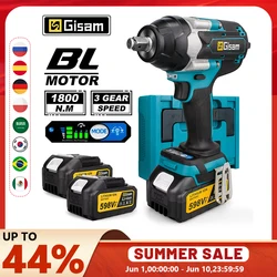 Gisam 1800N.M Torque Brushless Electric Impact Wrench 1/2 inch Cordless Wrench Screwdriver Power Tool For Makita 18V Battery Pin