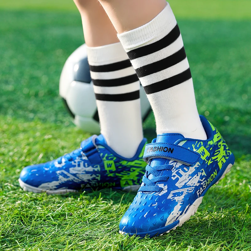 

2025 Summer New children's football shoes primary school TF studs middle and large children Velcro Boys' grass training shoes