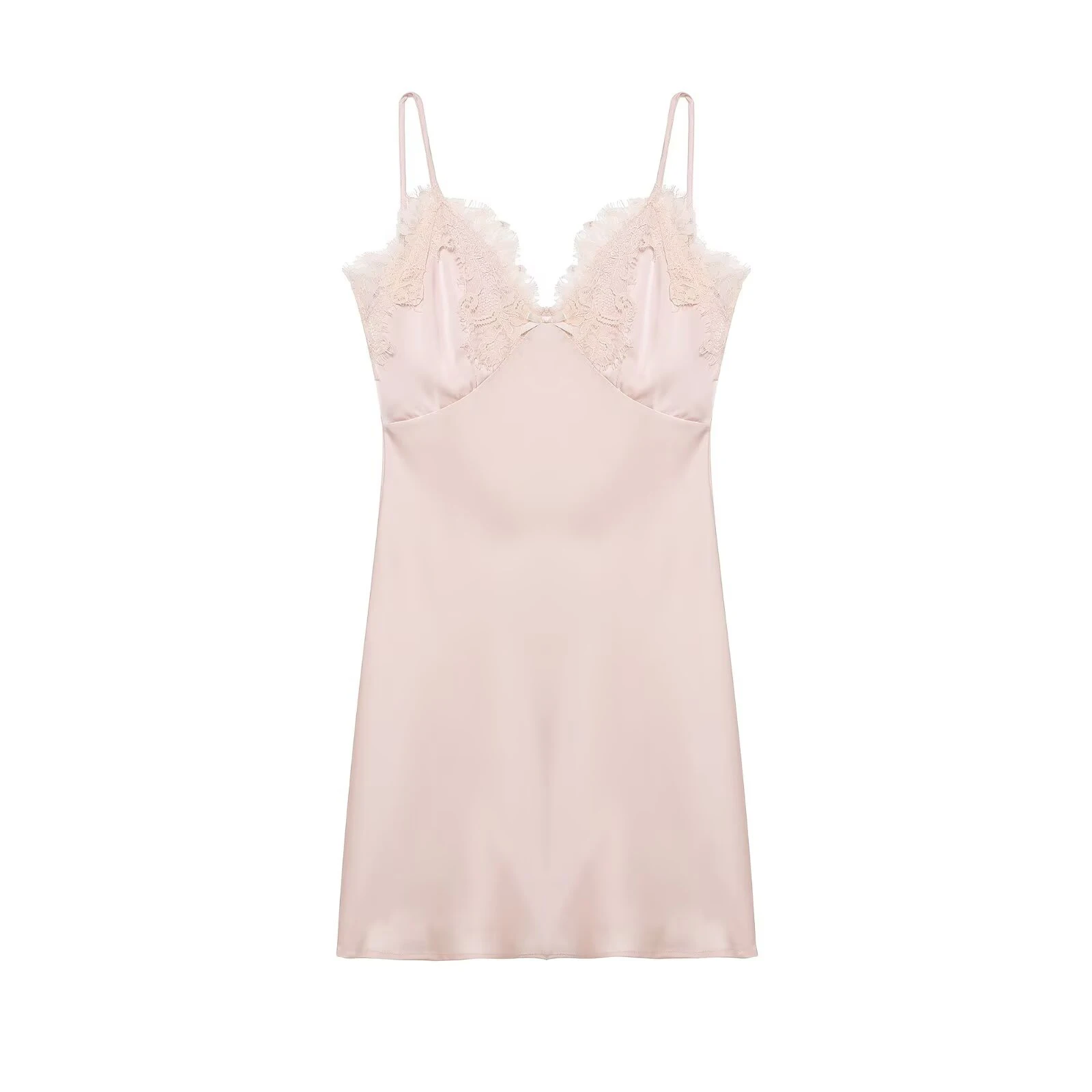 Abito corto con giunture in pizzo con trama di seta rosa con scollo a V stile puro desiderio delle nuove donne invernali 2025