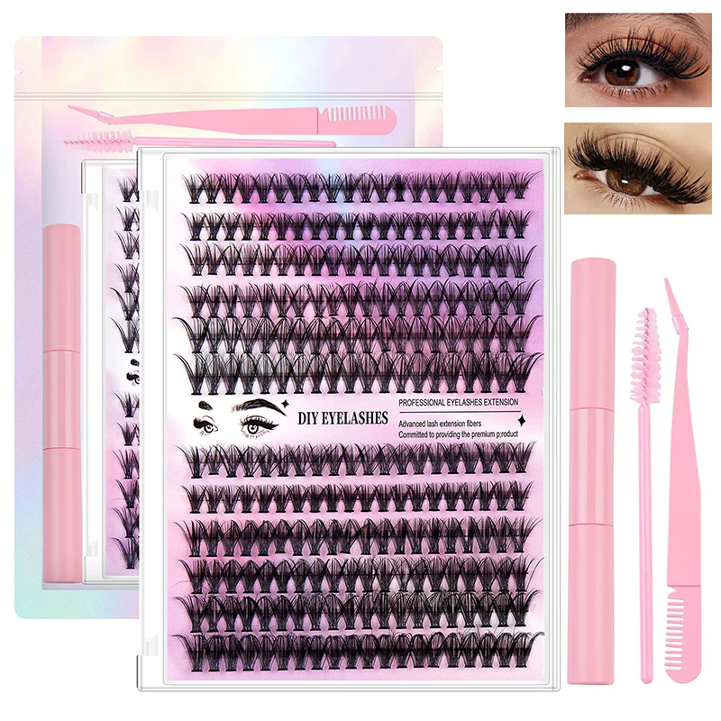 Diy Wimperset 240 Stuks Individuele Wimpers Cluster D Curl, 10-16Mm Mix Lash Clusters Met Lash Bond,Seal En Lash Applicator Tool