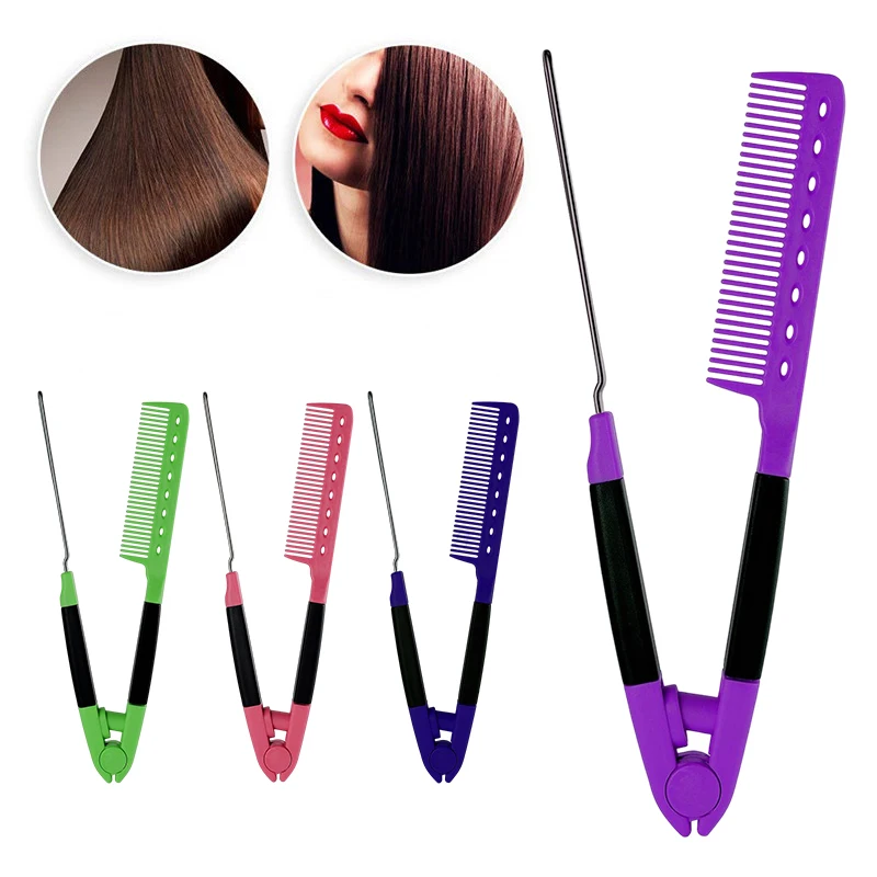 V Type Washable Folding Hair Straightener Comb Plywood Comb Hollow Card Slot Comb Hairdressing Brush Comb Hair Styling Tool