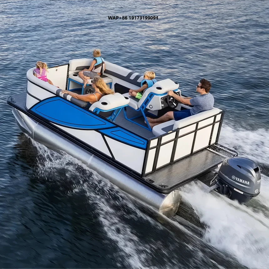 Luxury Mini Floating Yacht 4.6m Aluminum Small Pontoon Boat with Outboard Motor and Optional Trailer for Fishing