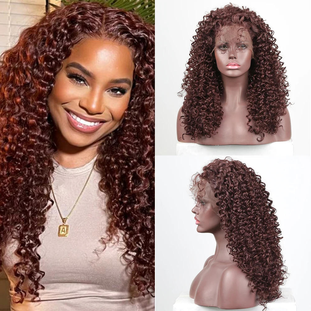 Synthetic Lace Front Wig Chocolate Brown Colored Highlight Color Curly Wigs Women Heat Resistant Daily Wear Synthetic Wig