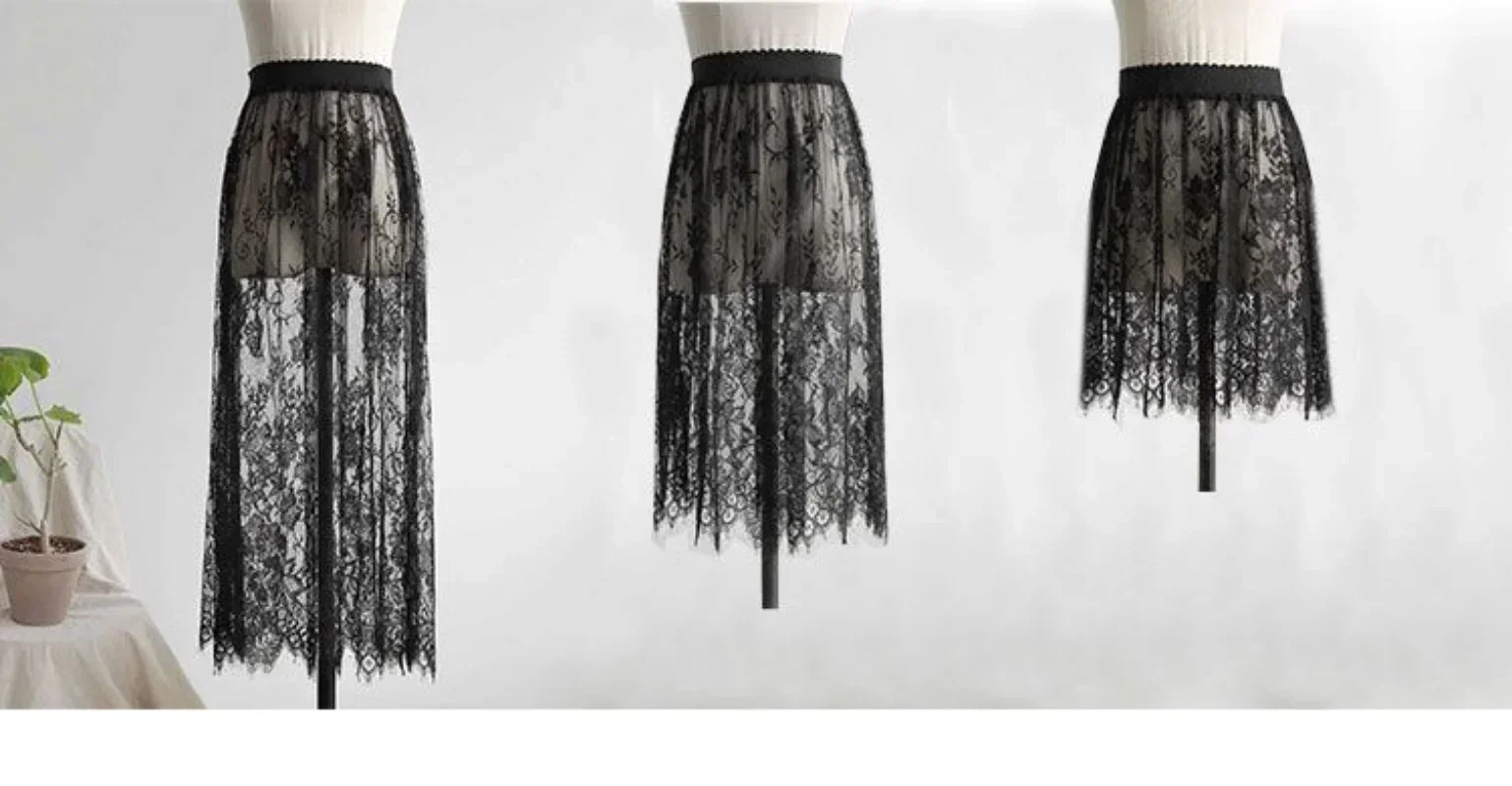 Transparent Sexy Lace Mesh Skirt Elastic High Waist Black White Tulle Mini Skirts Womens 2024 Skirt Korean Fashion Black Skirt