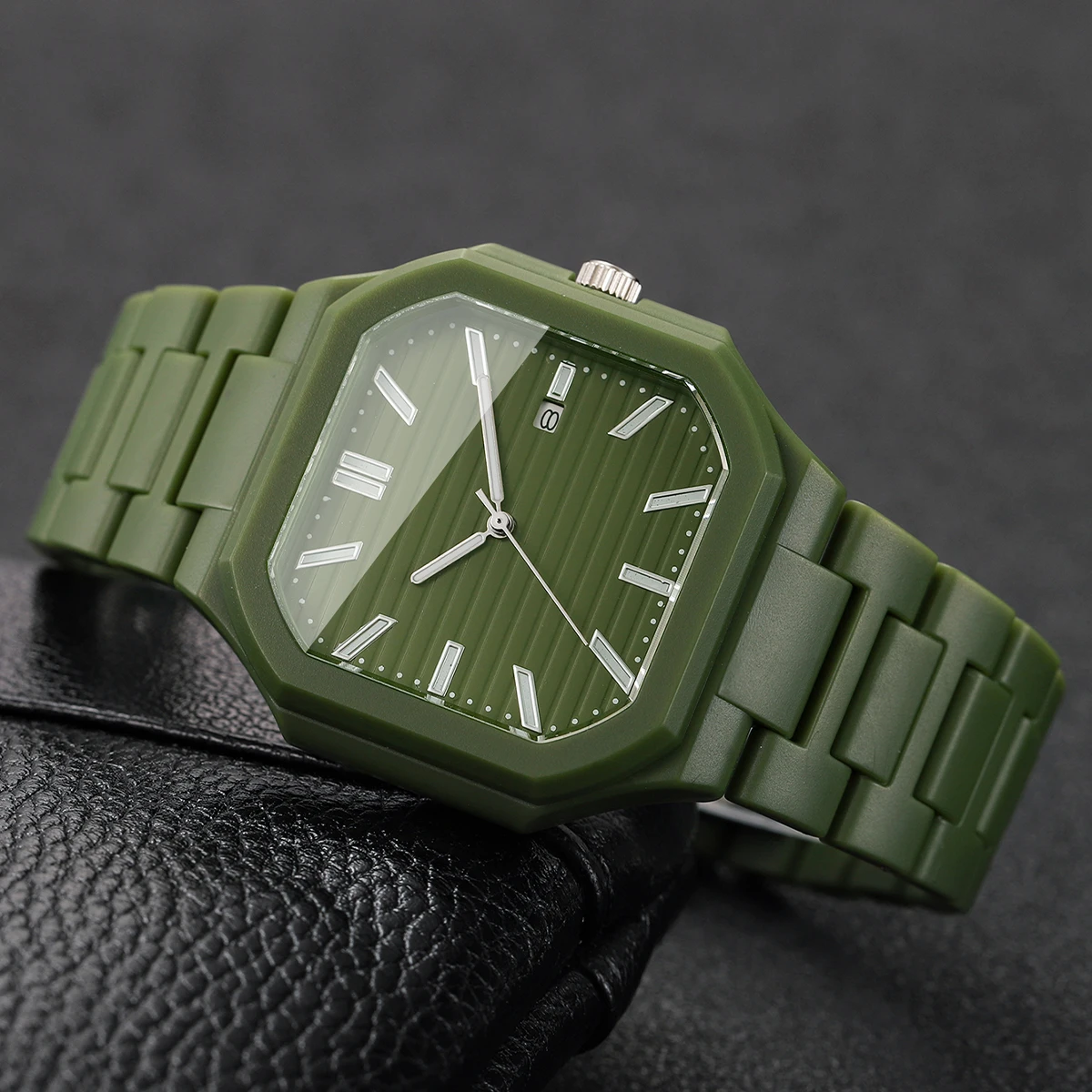 Fashion Plastic Band Men Calendar Sports Watches Square Dial Analog Quartz Wristwatch for Man Clock Reloj Hombre (Without Box)