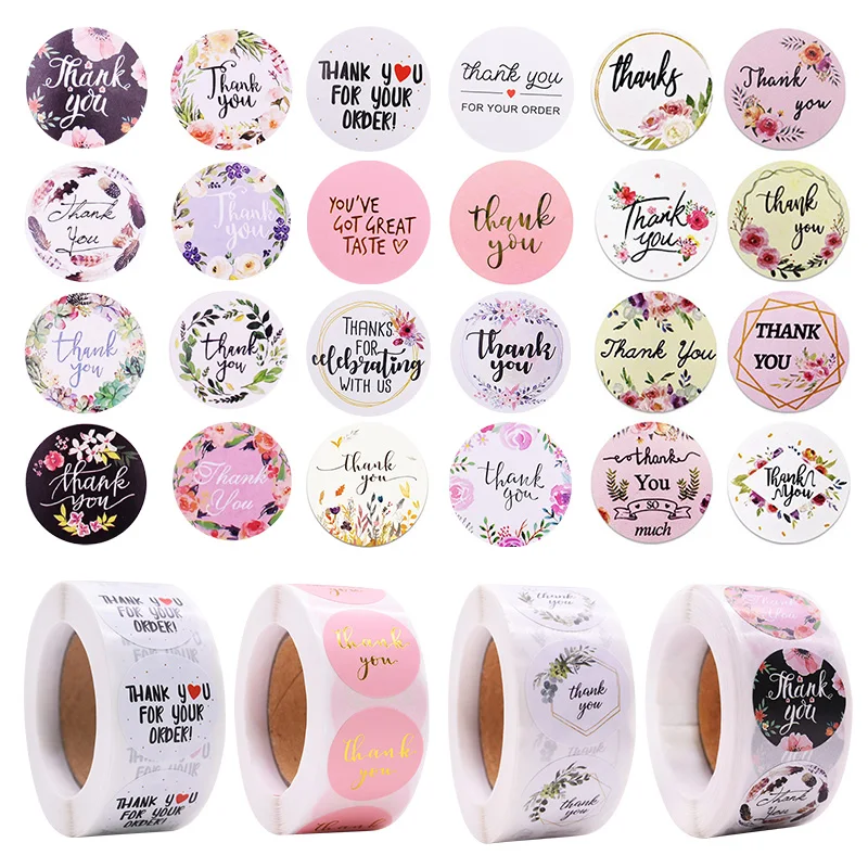 500pcs/roll Thank You Stickers Sealing Labels Adhesive Round Paper Sticker Party Favors Packaging Supplies Soap Label Stickers