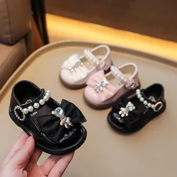 Fashion Children Princess Cute Pearl Bow Casual Shoes Newborn Kids Patent Leather Sandals For Girls Dance Performance Shoes