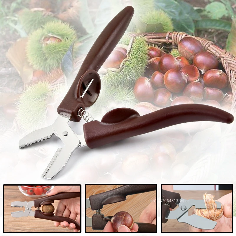 2 in 1 Chestnut Clip Stainless Steel Shell Opener Nut Cracker Sheller Home Chestnut Peeling Walnut Pliers Cutter Kitchen Tool