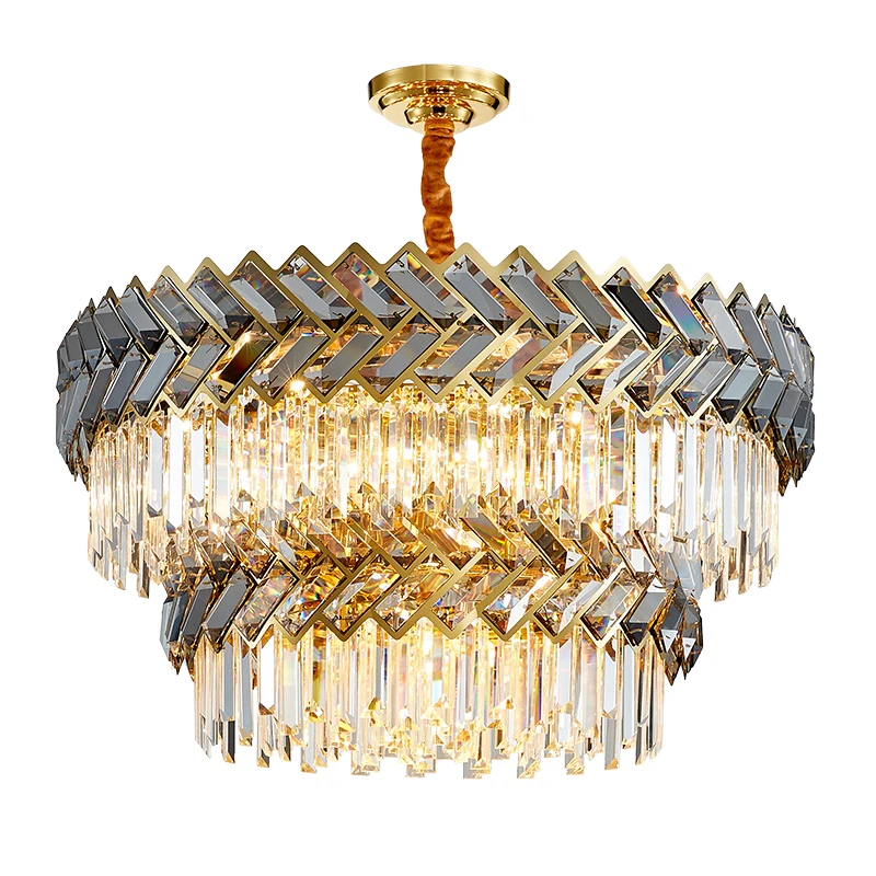 Light Luxury Living Room Light  Double Layered Stainless Steel Light Circular Bedroom Dining Table Minimalist Crystal Light Led