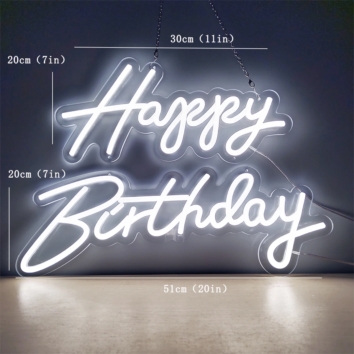 Gelukkige Verjaardag Neon Sign 45-76cm Aangepaste Grootte met Dimbare Siliconen LED Neon en Helder Acryl Backer Verjaardagsfeestje Verlichting