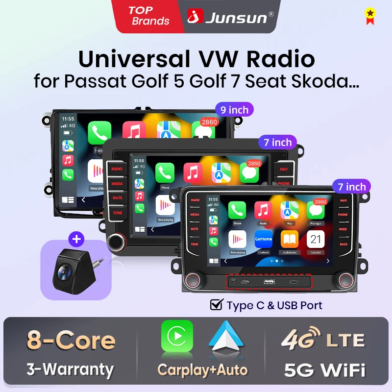 Junsun Android autoradio GPS pour VW Volkswagen Skoda Octavia Golf 5 6 Touran Passat B6 Polo Jetta 2Din CarPlay lecteur multimédia