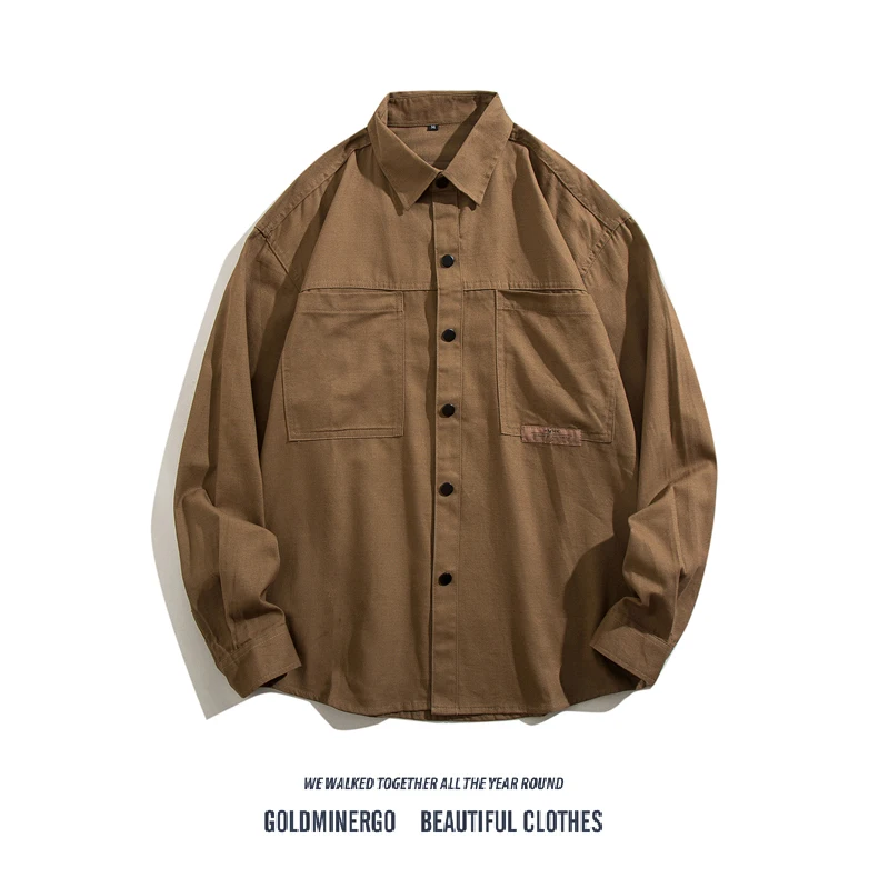 

Весенне-осенняя свободная мужская длинная све однотонная повседневная одежда irt в японском стиле в стиле ретро, рабочая одежда Jaet, верхняя одежда из хлопка irt