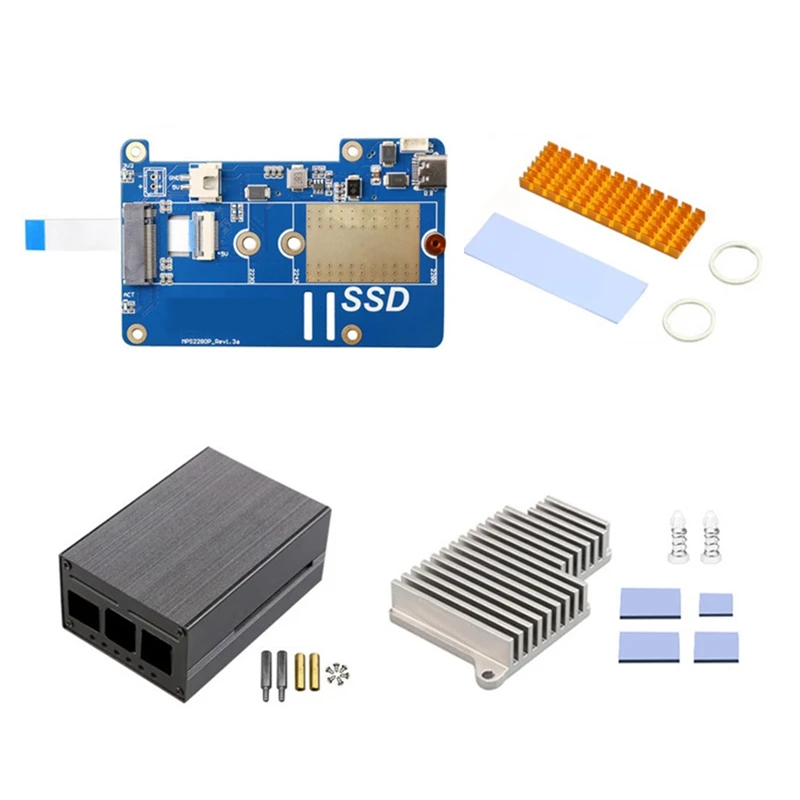 MPS2280P PCIE M.2 NVME SSD HAT+SSD/PI5 Heat Sink For Raspberry Pi 5 Support 2280 2230 2242 Gen 3 Expansion Board-A23K