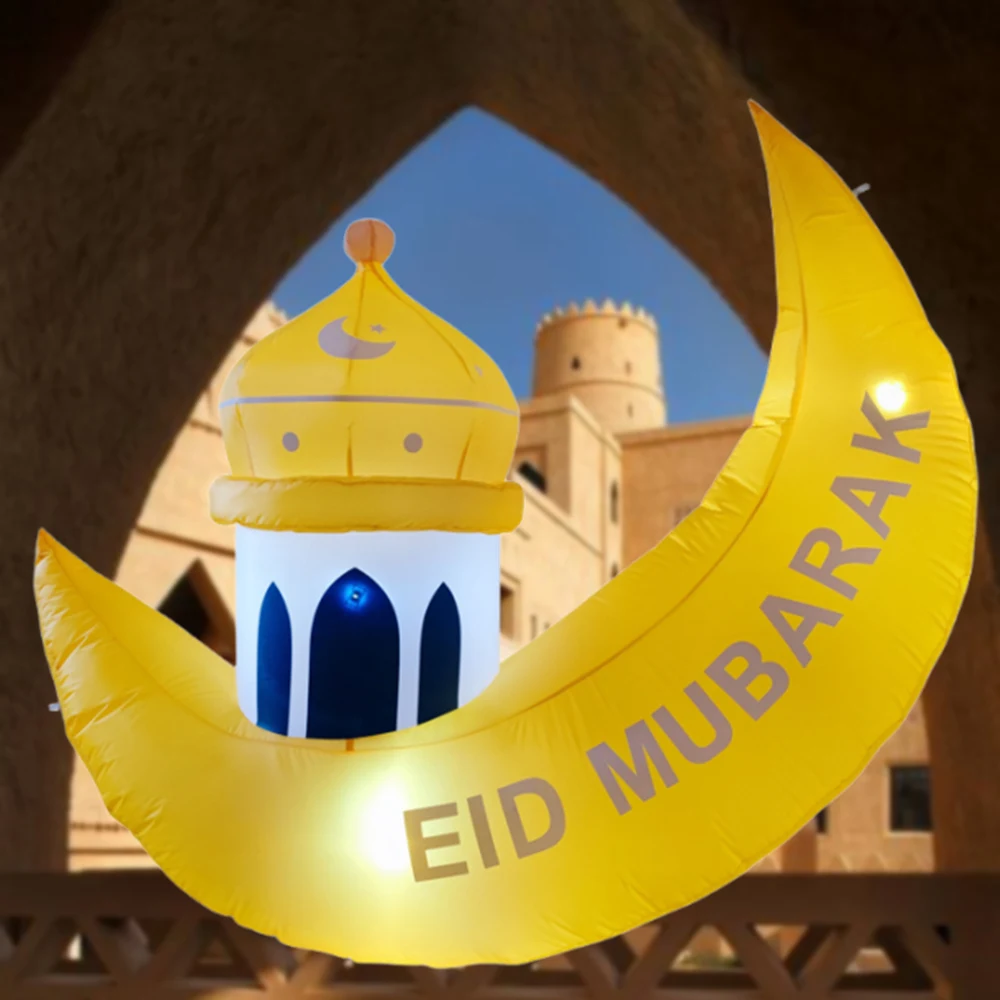 1.6 متر رمضان ديكور عيد الفطر القمر السفينة المدمج في مصباح ليد لعبة قابلة للنفخ في الهواء الطلق مبارك الصلاة الديكور لوازم الحفلات