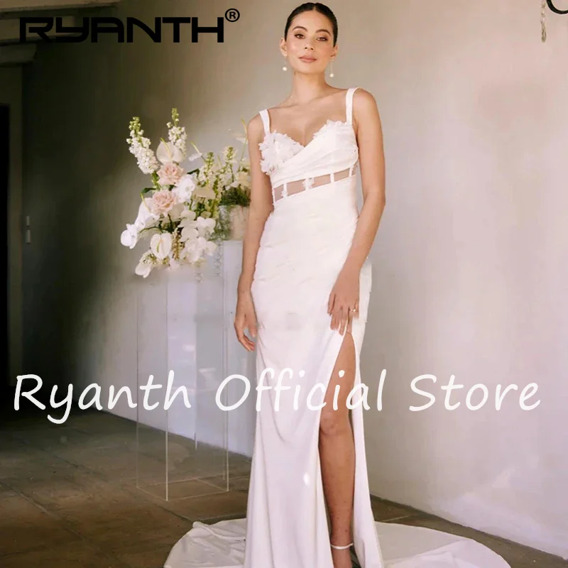 Ryanth Simple 2024 Mermaid Wedding Dresses Boho Sweetheart Side Slit Appliques Bridal Dresses Women White Evening Wedding  Gowns