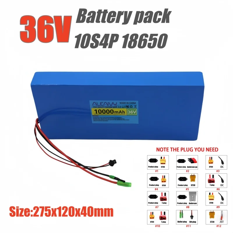 

36V 10Ah 10S4P Electric Scooter Lithium Battery Pack 18650 Cells 10000mAh 42V with BMS 250W-500W Motor Compatible