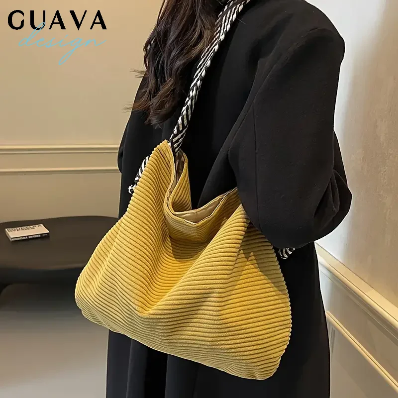 

Casual Corduroy Hobo Shoulder Bag, Minimalist Solid Color Handbag, All-match Retro Bag With Magnetic Snap Closure