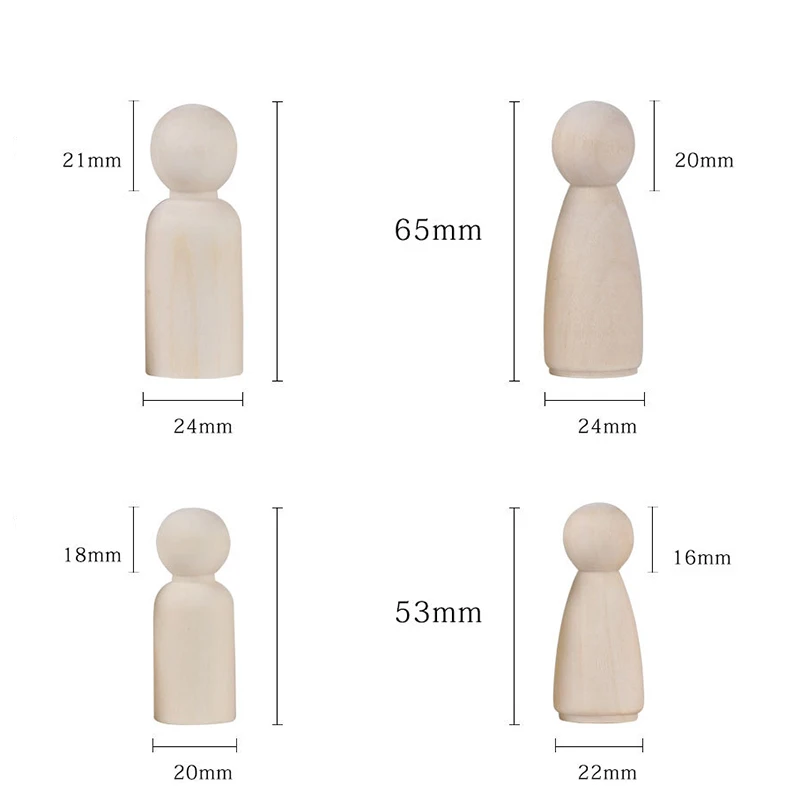Wooden 50pcs/Set Blank Peg Doll People Shapes Wooden for Diy Figures Ornament Car Pendants Interior Decoration