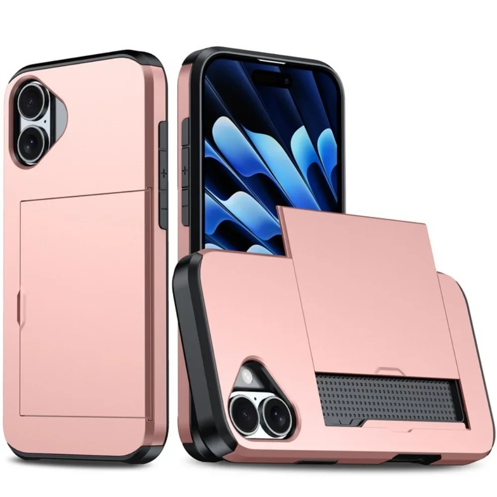 Für iPhone 16 Pro Max Plus Brieftasche Abdeckung Kreditkarten halter Slot Schiebe tasche Dual Layer stoß feste Schutzhülle