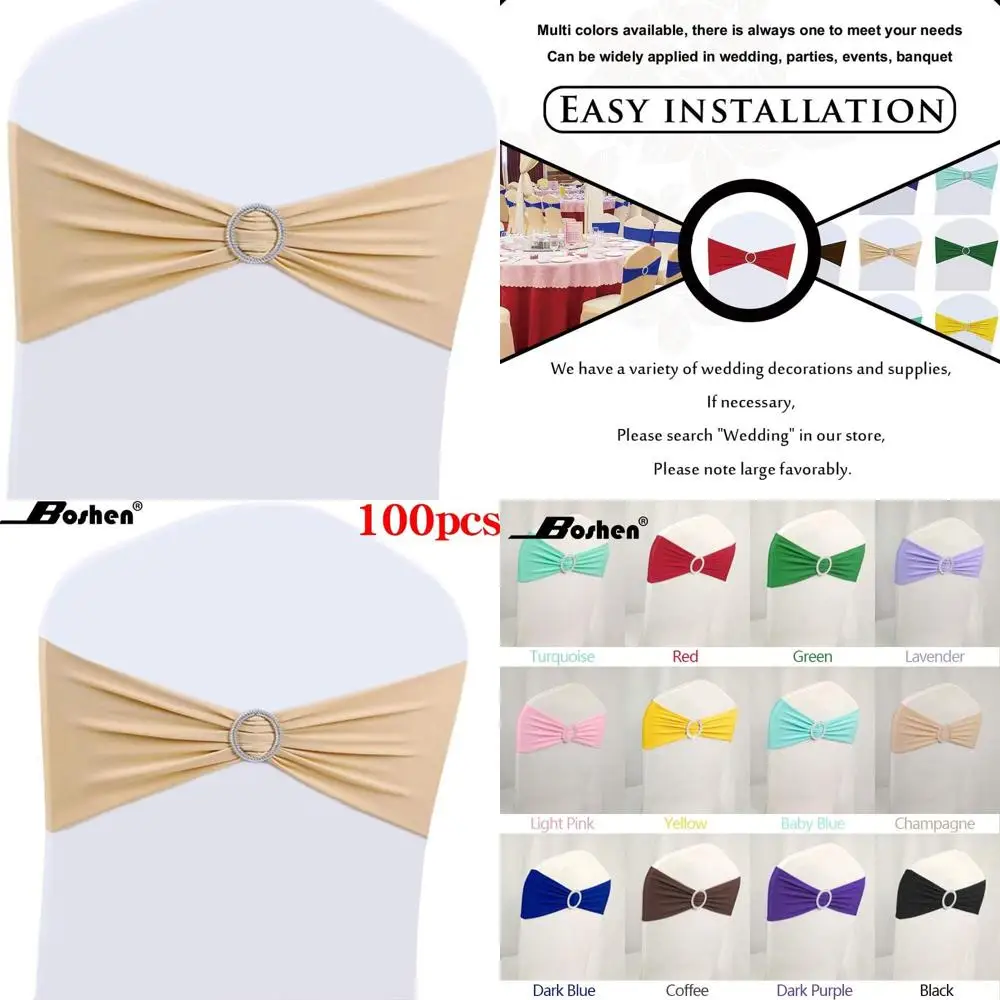 

100 Pack Champagne Chair Bows and Sashes for Wedding, Party, and Banquet Decor