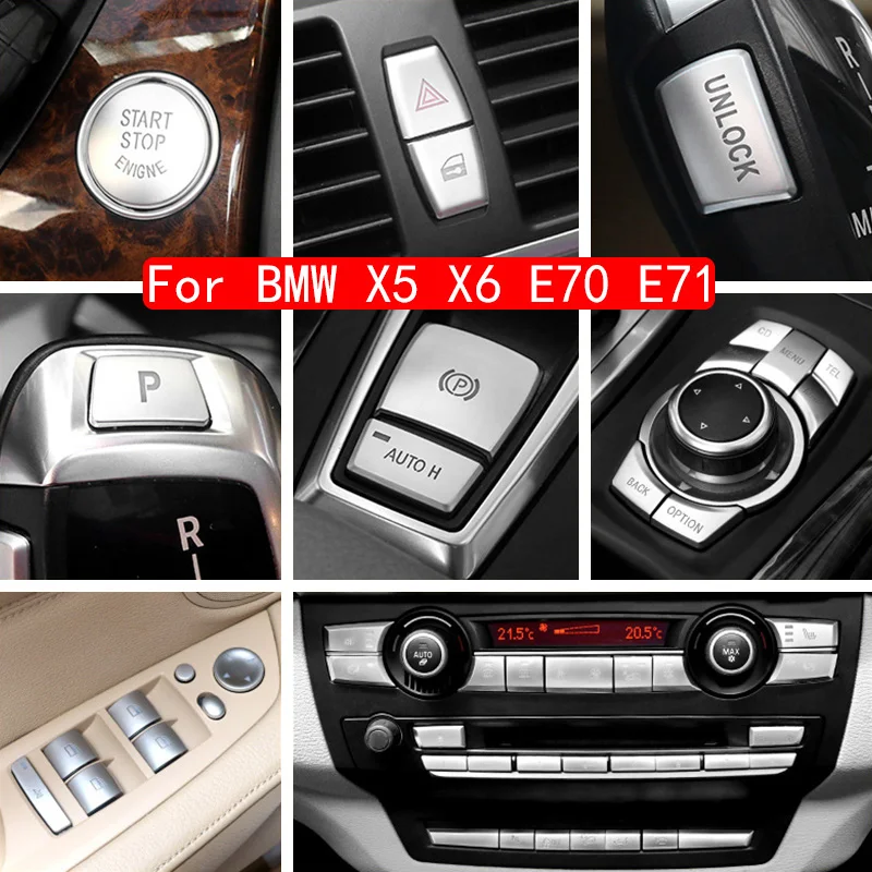 For BMW X5 X6 E70 E71 07-13 Chrome Gear Shift Panel Front Headlight Switch Engine Start Stop Center Button Cover Trim