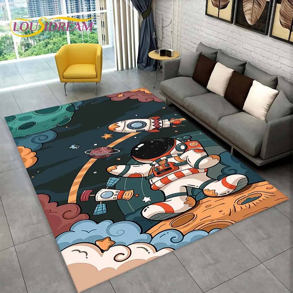 3D 우주 비행사 우주 만화 공간 깔개, 카펫 깔개, 집 거실 어린이 침실 소파 도어매트 장식, 어린이 미끄럼 방지 바닥 매트