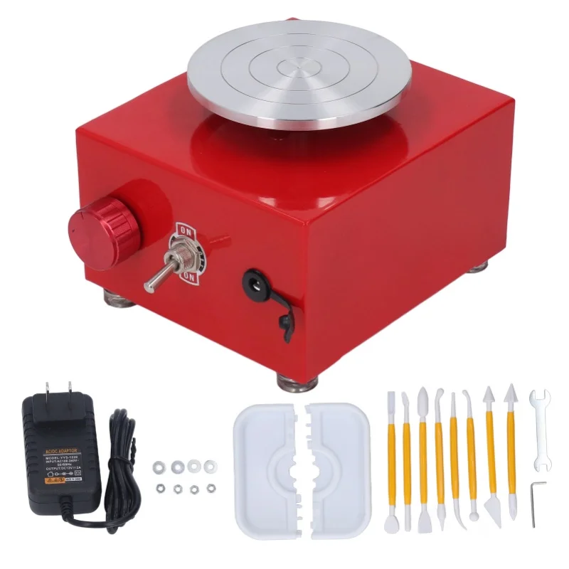 

Мини-гончарный круг для детей со съемным поддоном для воды, шестигранный ключ, регулируемая скорость 2000 об/мин, электрический, 100-240В, красный