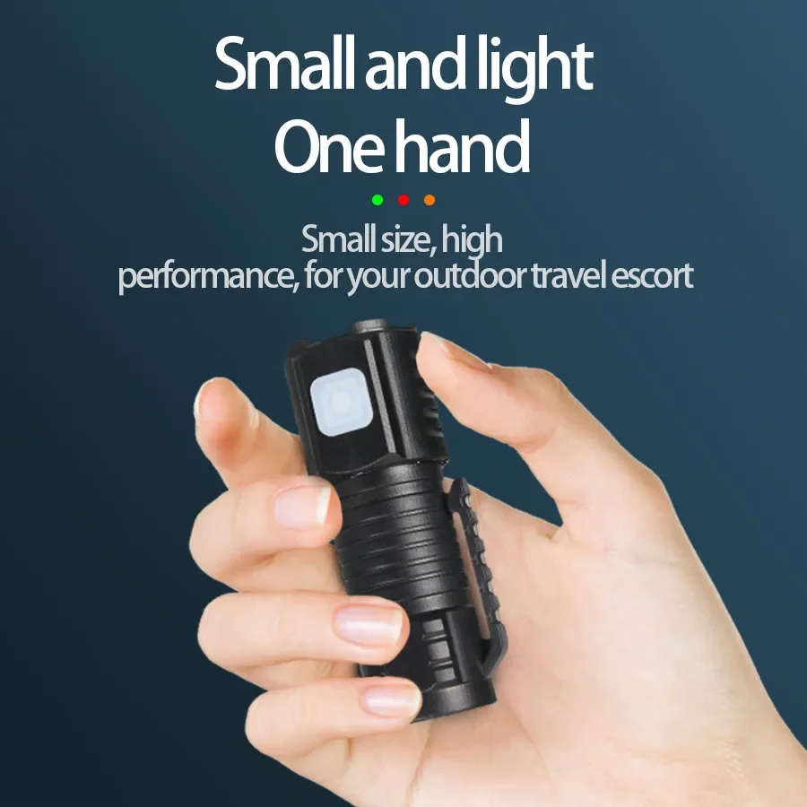 Tactical LED Mini Flashlight Outdoor 3 LED Torch Clip Magnet USB Rechargeable Work Light 5 Modes for Hiking Camping Car Repair