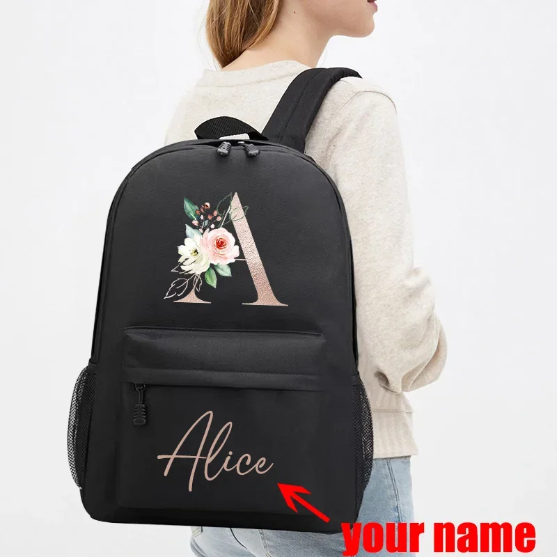 Custom Name Initial Backpack Gold Letter Design Girls Kid Nursery Child Pre College School Bag Backpack Travel Outdoor Pack