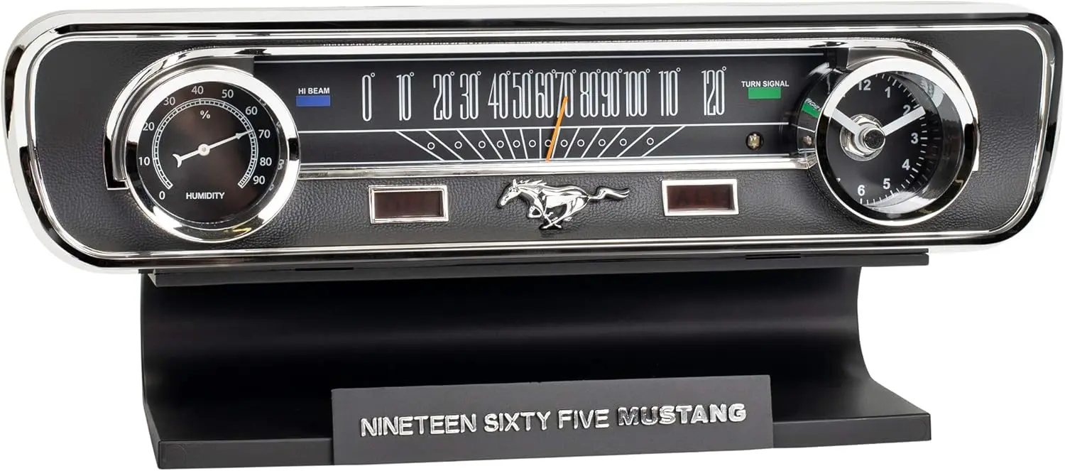 

Vintage 1965 Mustang Dashboard Replica Desktop Clock Thermometer with Engine Sound