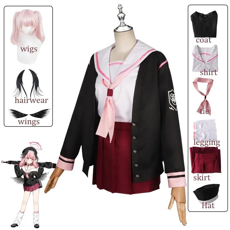 

ANIMECC IN STOCK Blue Archive Shimoe Koharu Cosplay Costume Sailor School Uniform Cute JK Uniform with Hat Headgear Wings