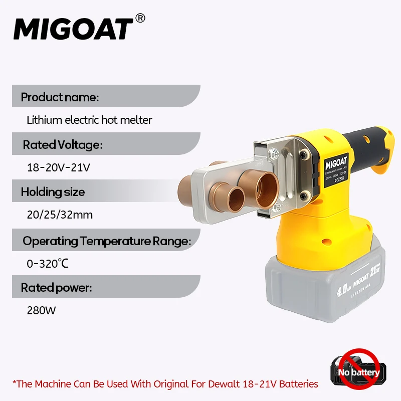MIGOAT Cordless Plastic Welder, Portable PPR Pipe Fusion Tool, Constant Temperature Heating System for Makita 20V Battery