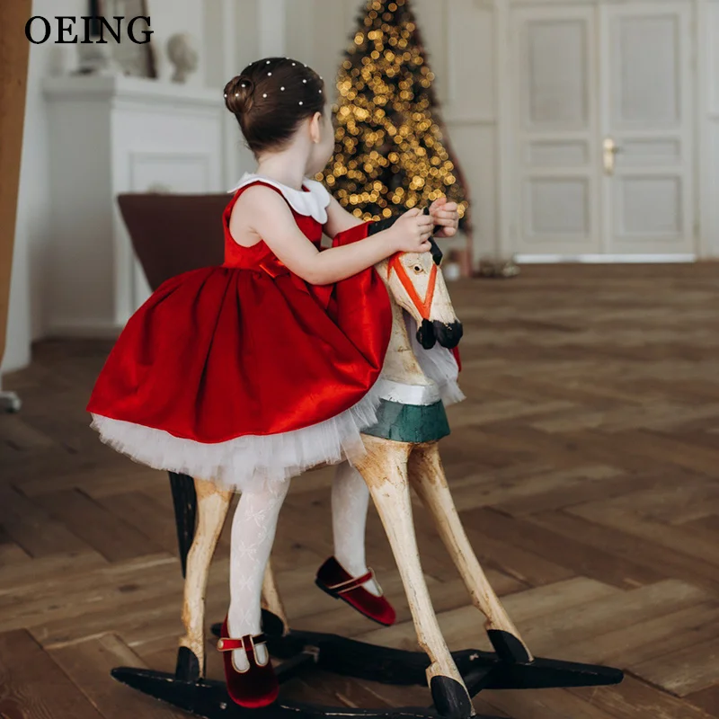 

OEING Cute A-Line Flower Girl Dresses Princess Red Mini Sleeveless Wedding Party Dress Draped Birthday Dress Customized