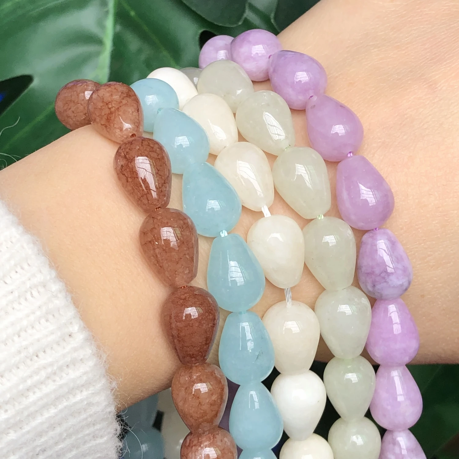 Natural Water Drop Chalcedony Jades Stone Beads Loose Spacer Beads For Jewelry Making Handmade DIY Earrings Bracelet Accessories