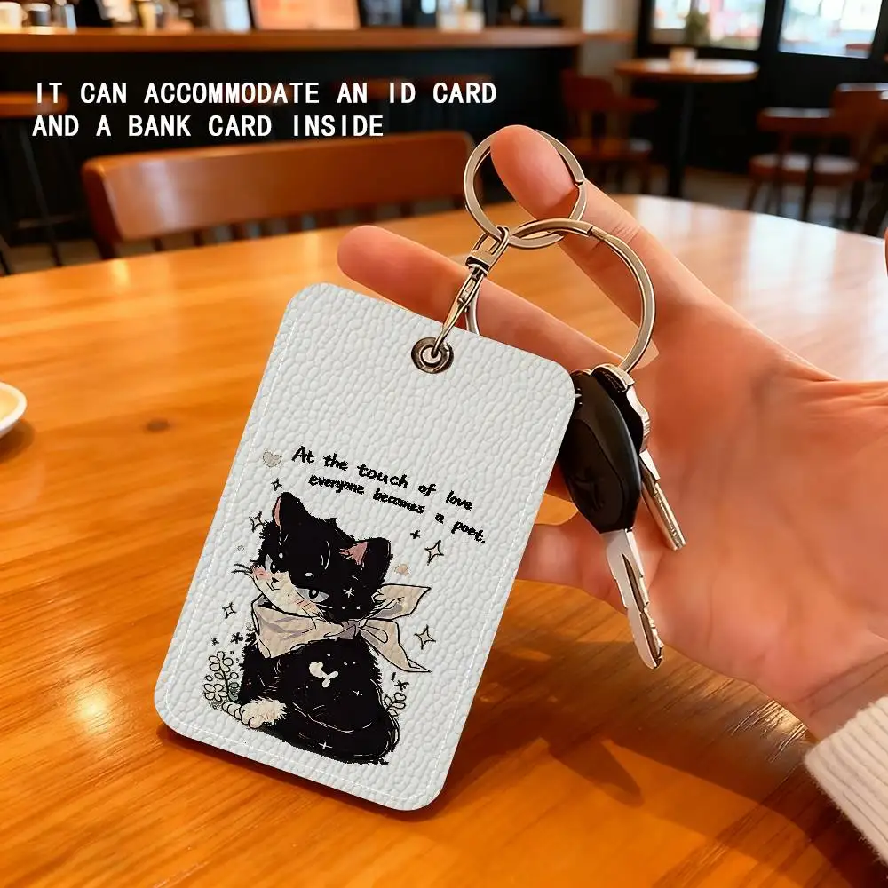 Cartoon Animal Cute Cat Keyring Leather Access Card Holder Keychain Community Proximity Card Protective Case