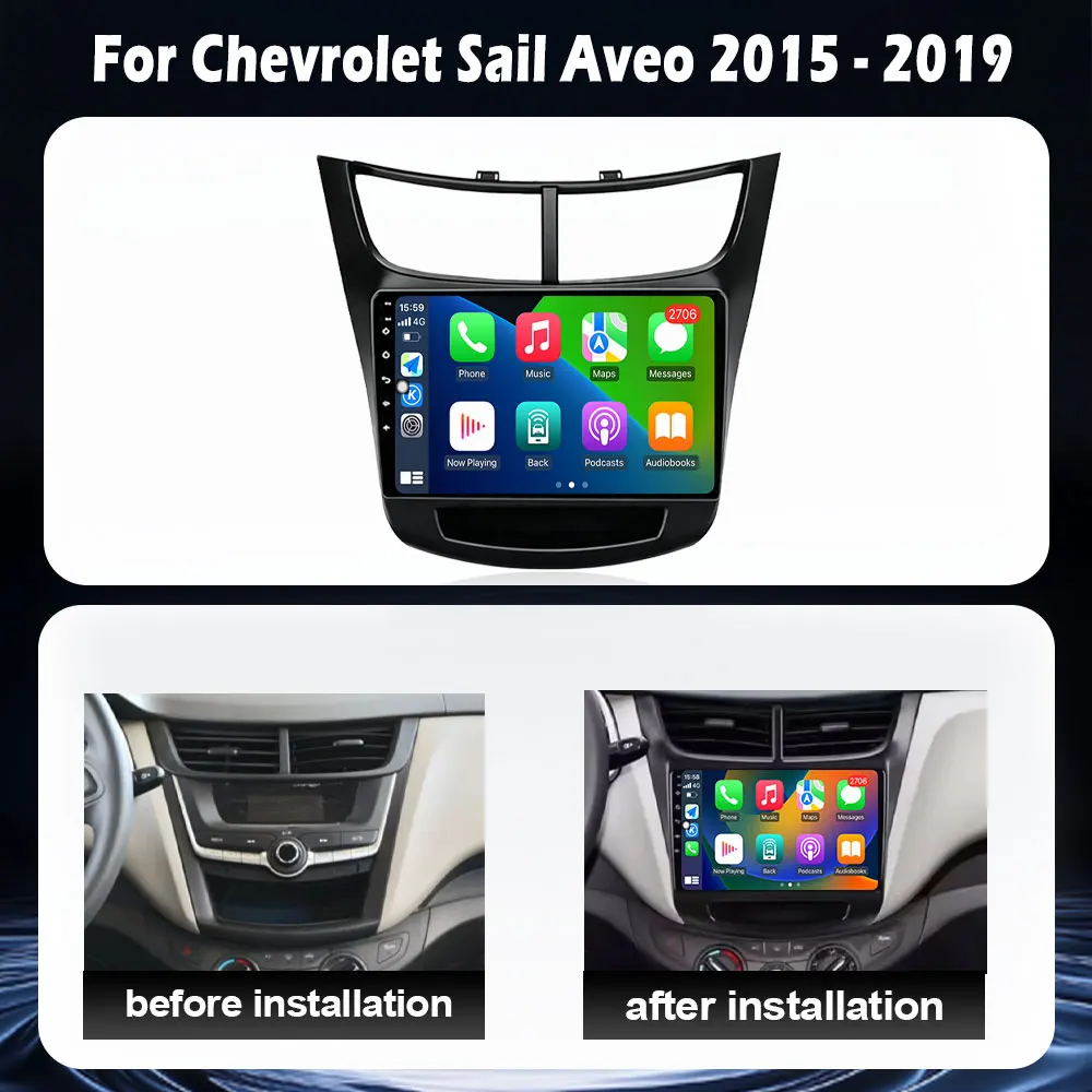 Car Radio GPS Multimedia Player Stereo 2K Screen For Chevrolet Sail Aveo 2015-2019 Android16 Auto Wireless Carplay BT 360 Camera