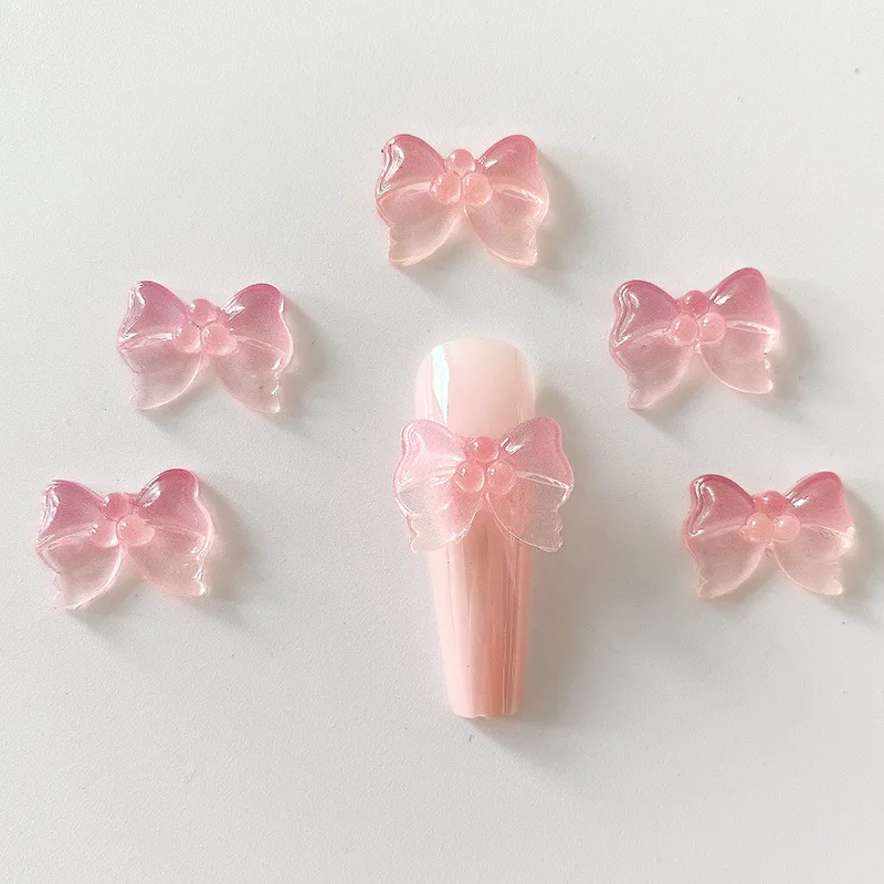 Luminous Peach 3D Nails Art Decor Accessories Decorative Pink Rabbit Rose Flower Leaves Butterfly Figures Kawaii Bow Nails Charm