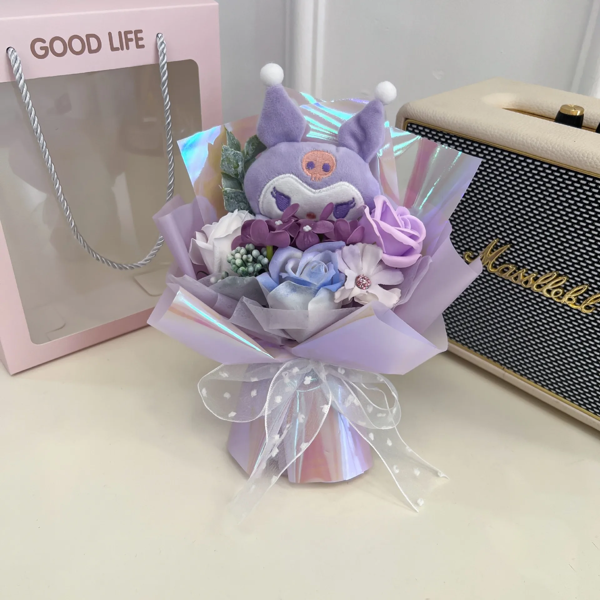 Cinnamoroll Doll Flower Bouquet with Box Sanrio Kuromi Mymelody Hello Kitty Doll Plush Toys Valentinegirls Girl Birthday Gifts