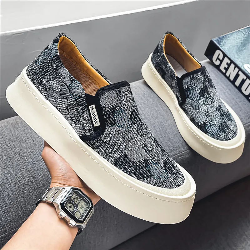 Men Loafers Canvas Shoes For Men Casual Slip-on Shoes Thick Sole Platform Sneakers Men Breathable Walking Driving Shoes